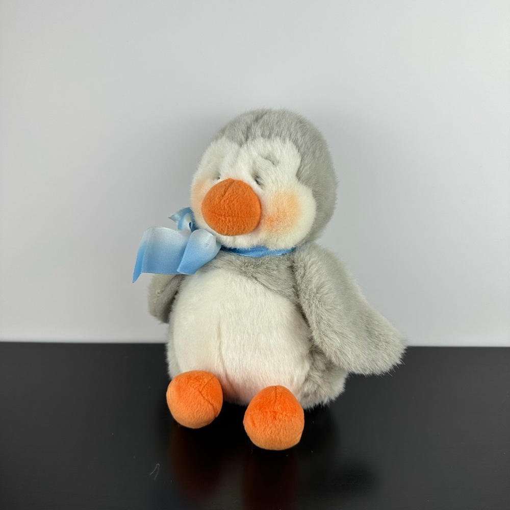 Russ Berrie Iggy Penguin 10” Gray White Orange Plush Stuffed Animal Blue Bow